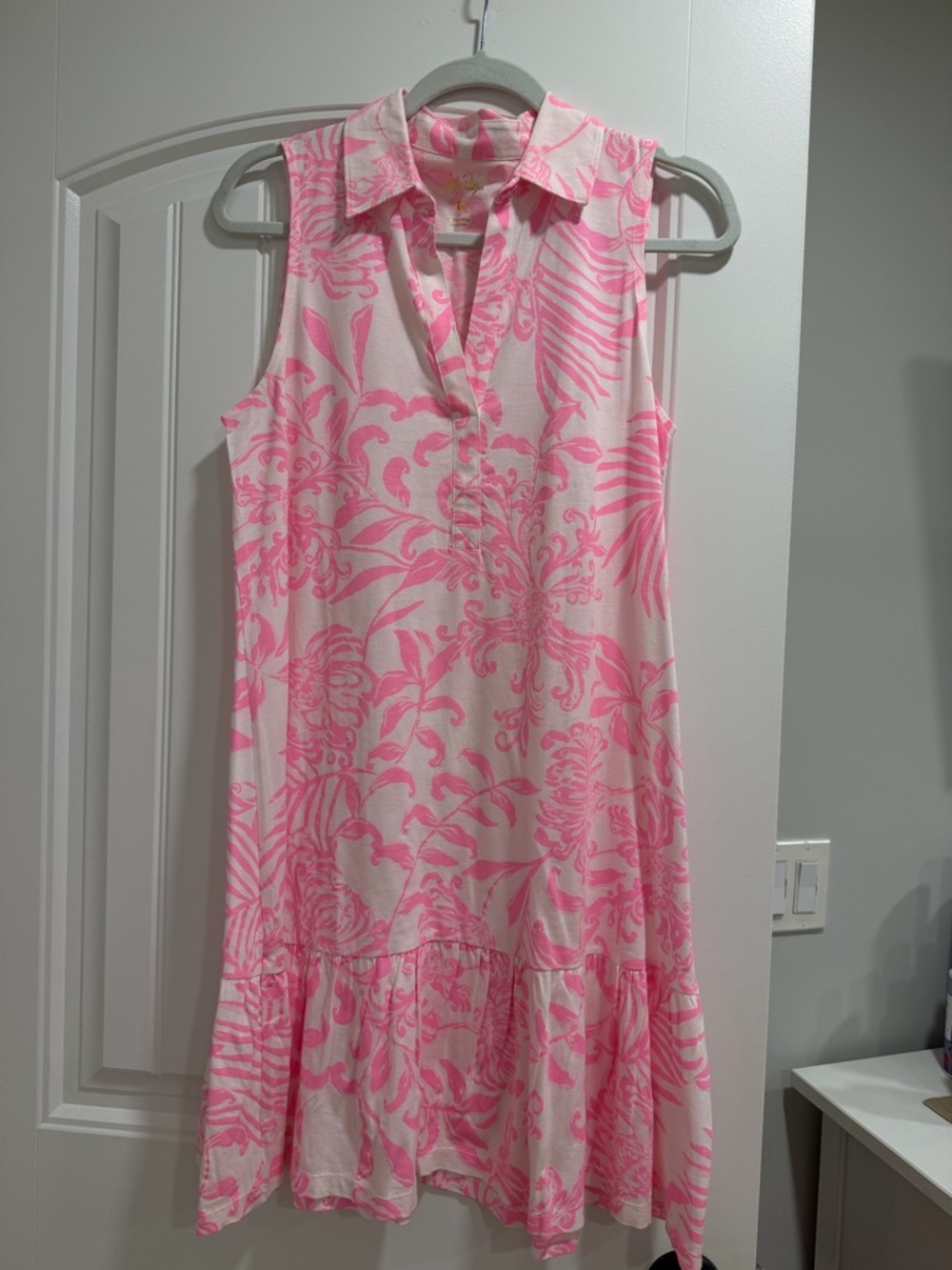 Lilly Pulitzer Pink Floral Sleeveless Collared Mini Dress